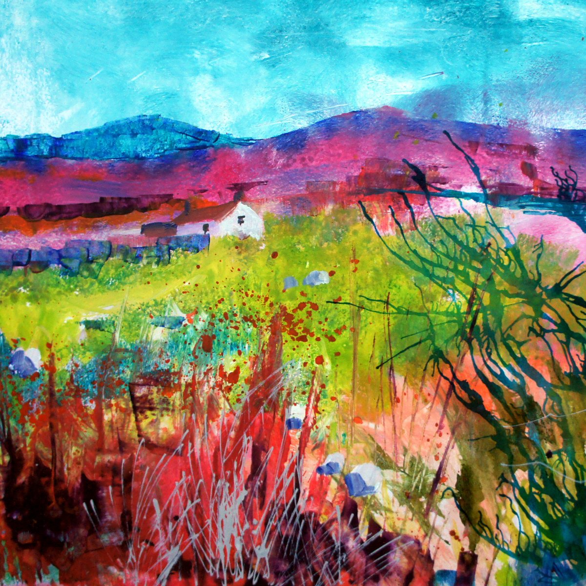 Organic Landscape Acrylic Painting By Julia Rigby, 9 X 9", Scottish Highlands, Original Artwork