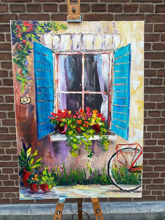 Window with Flowers and bicycle