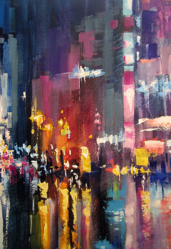 Reflection of the night city (Отражение ночного города) Oil painting by ...