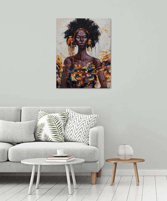 African Queen portrait painting  - Original oil painting