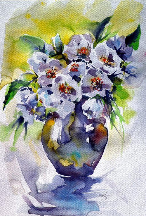 Still life with white flowers III by Kovács Anna Brigitta