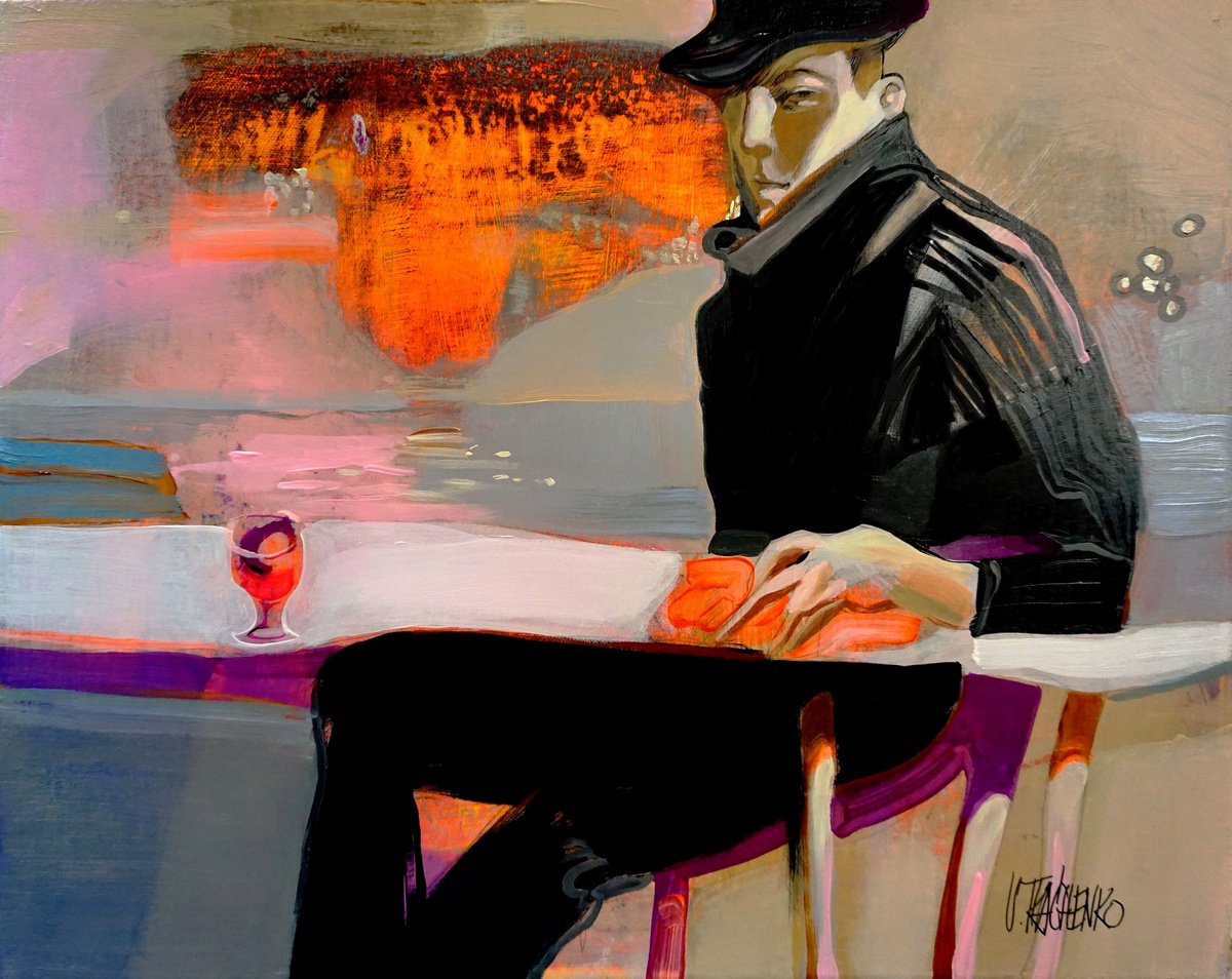 Organic Portrait Acrylic Painting By Victor Tkachenko, 20 X 16", Mulled Wine, Original Artwork