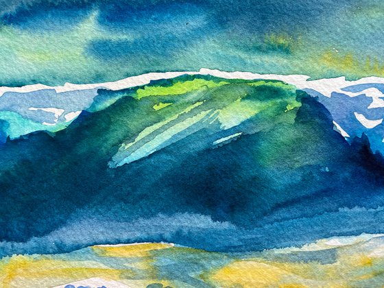 Ocean Watercolor Painting, Sunset Seascape Original Artwork, Coastal Wall Art, Beach House Decor