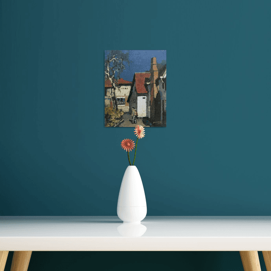 Original Oil Painting Wall Art Signed unframed Hand Made Jixiang Dong Canvas 25cm × 20cm Cityscape Go To Shop Figure House Small Impressionism Impasto