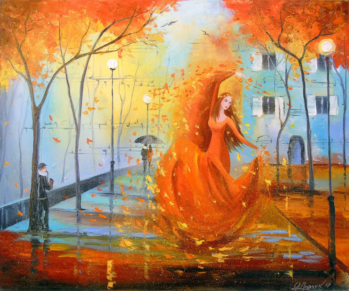 Impressionistic Cityscapes Oil Painting By Olha Darchuk, 24 X 20", Boston Waltz, Original Artwork