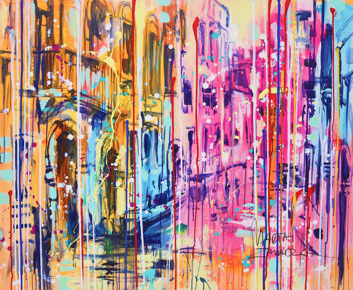 Impressionistic Cityscapes Acrylic Painting By Marta Zawadzka, 47 X 39", Memories, Original Artwork