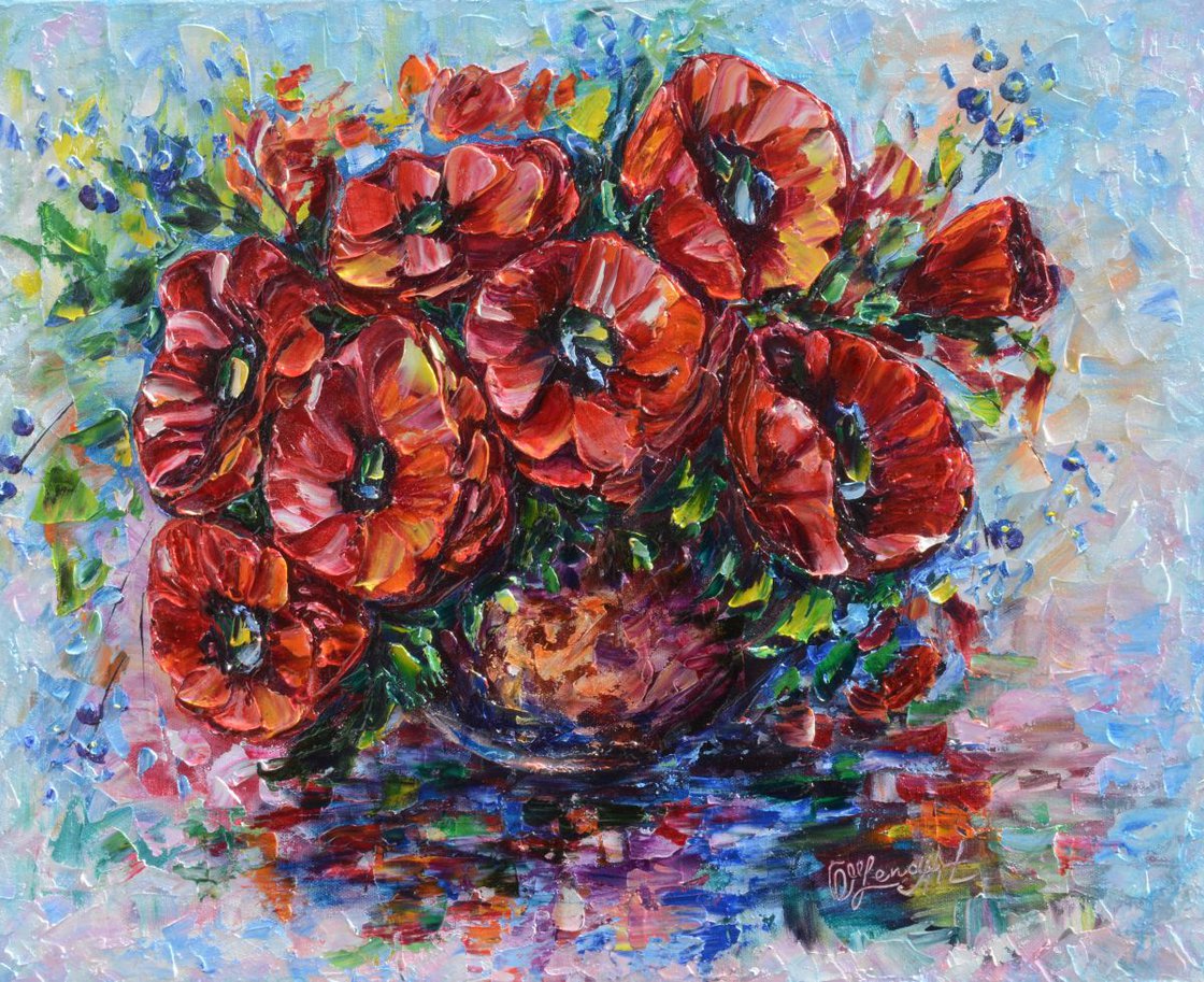 Poppies in Vase (Palette Knife) Oil painting by OLena Art Artfinder