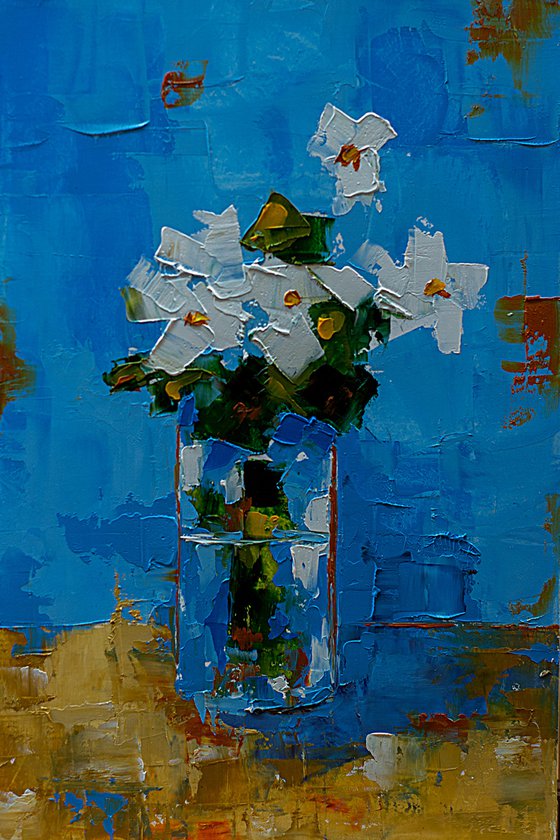 Still life  with flowers in vase. Small painting for gift