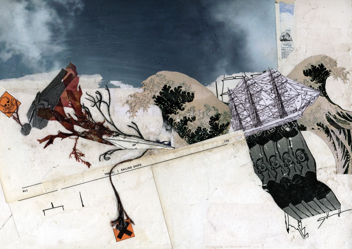 Abstract Landscape Collage By Benjamin West, 14 X 10, Seascape, Original Artwork