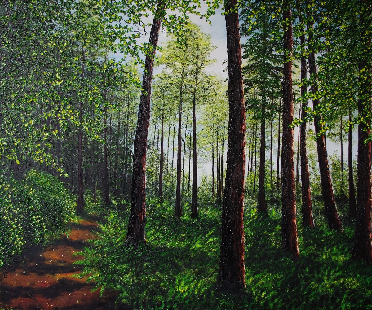 Impressionistic Landscape Oil Painting By Hazel Thomson, 47 X 39, Summer In The Forest, Original Artwork