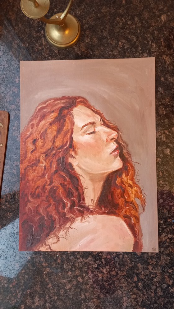 Woman oil portrait, etude, red hair, female painting