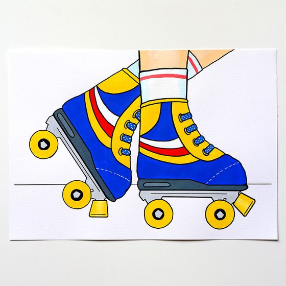 Retro Roller Skate Painting on Unframed A3 Paper