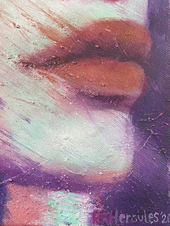 Megan | Oil painting woman modern artwork on canvas purple red green colorful contemporary portrait