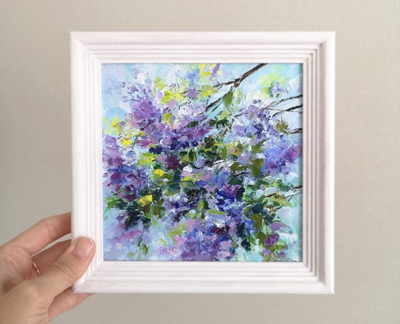 Lilac flowers, small impressionist floral painting