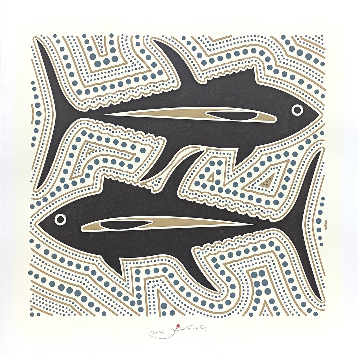 Graphic Animal Screenprint By Gokhan Okur, 28 X 28, Aboriginal Tuna, Original Artwork