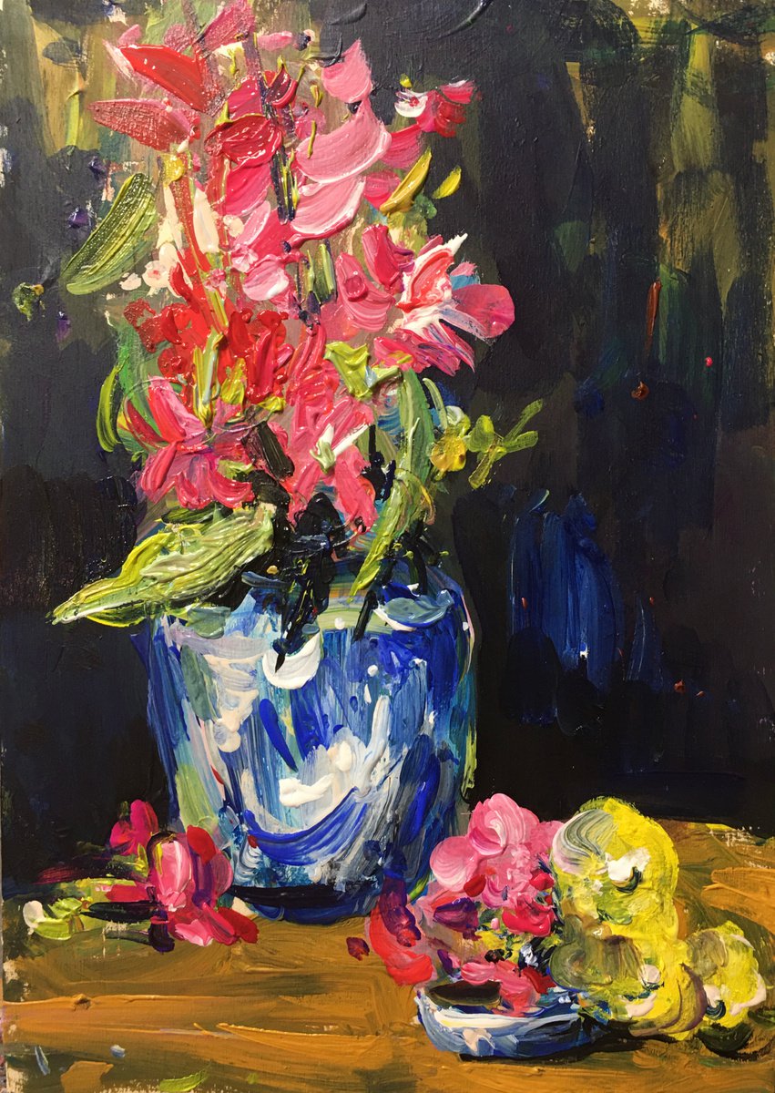 Impressionistic Botanical Acrylic Painting By Altin Furxhi, 8 X 12, Flower., Original Artwork