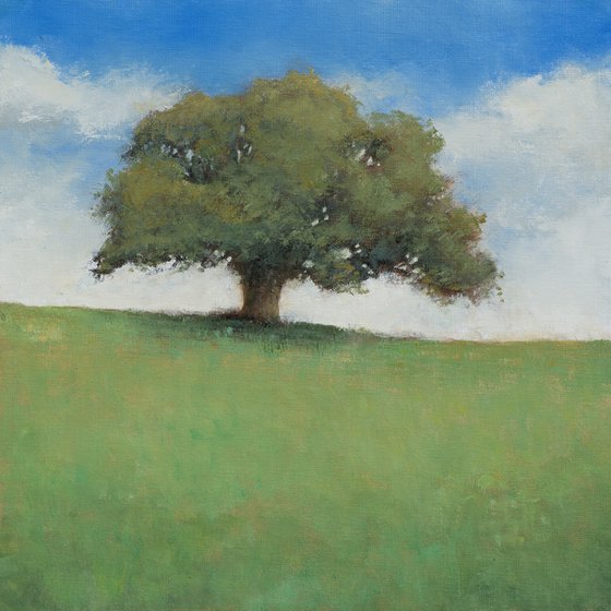 Spring Oak Tree 220422, oak tree impressionist landscape oil painting