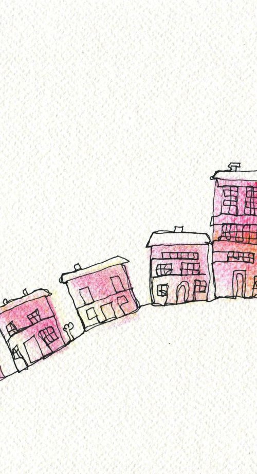 The Pink Houses. Continuous Line drawing. by Steve John