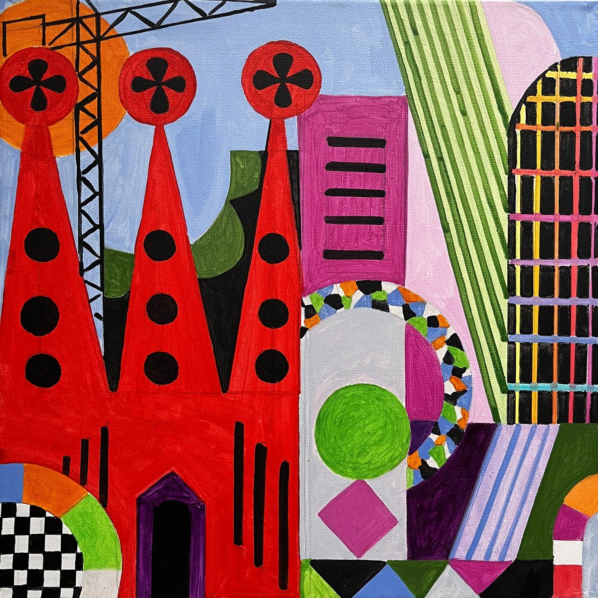 Urban And Pop Acrylic Painting , Barcelona-04C By Andre Baldet, 20 X 20, Artwork For Sale On Artfinder