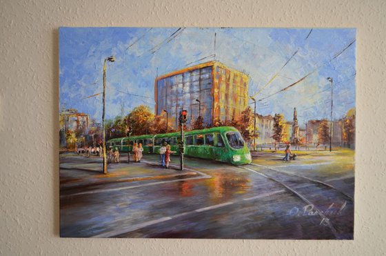 ORIGINAL OIL PAINTING "CITY TRAM"