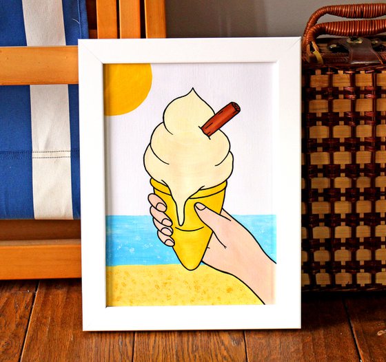 Ice Cream with Flake Pop Painting on A4 Paper (Unframed)