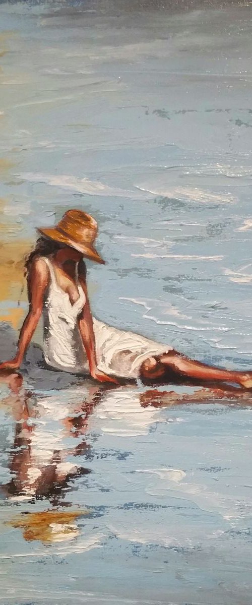 "My ocean mirror" 30x40x0,2cm Original oil painting on board,ready to hang by Elena Kraft