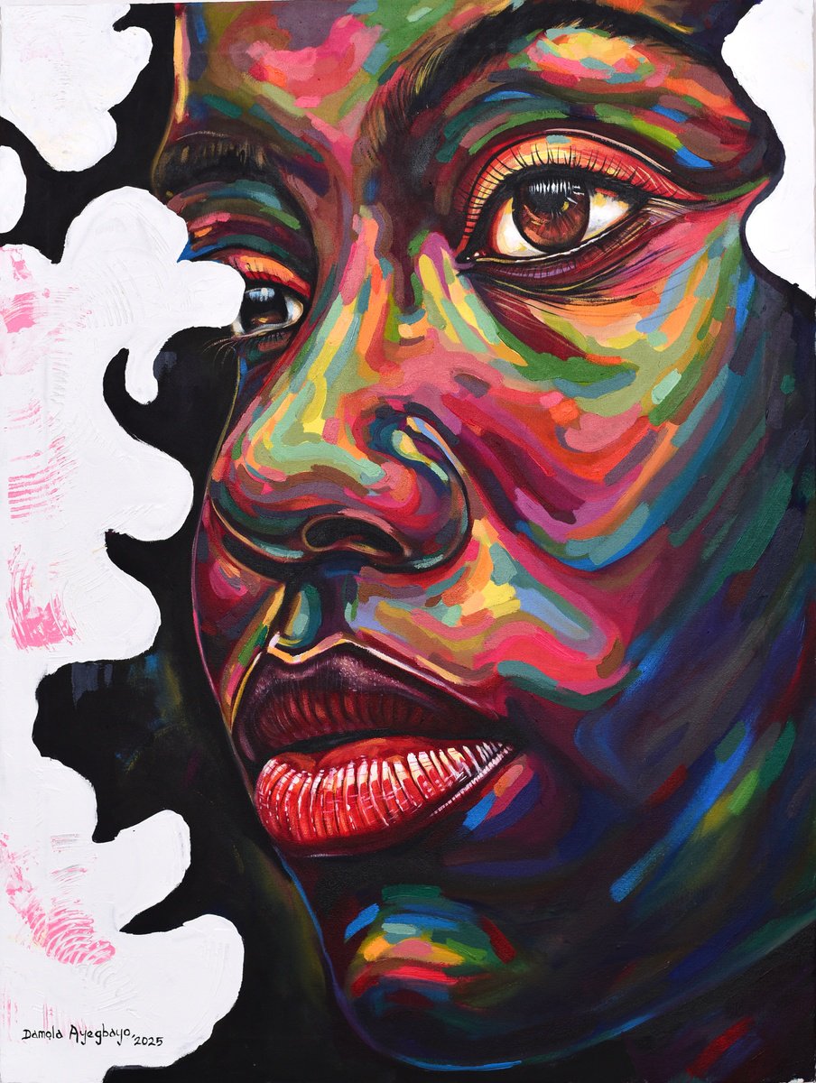 Expressive Portrait Acrylic Painting By Damola Ayegbayo, 30 X 40, Concealed, Original Artwork