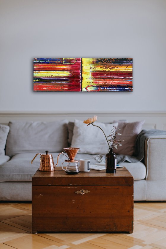 "All Roads Lead Here" - FREE USA SHIPPING + Special Price - Original PMS Abstract Oil Painting On Canvas - 36" x 12"