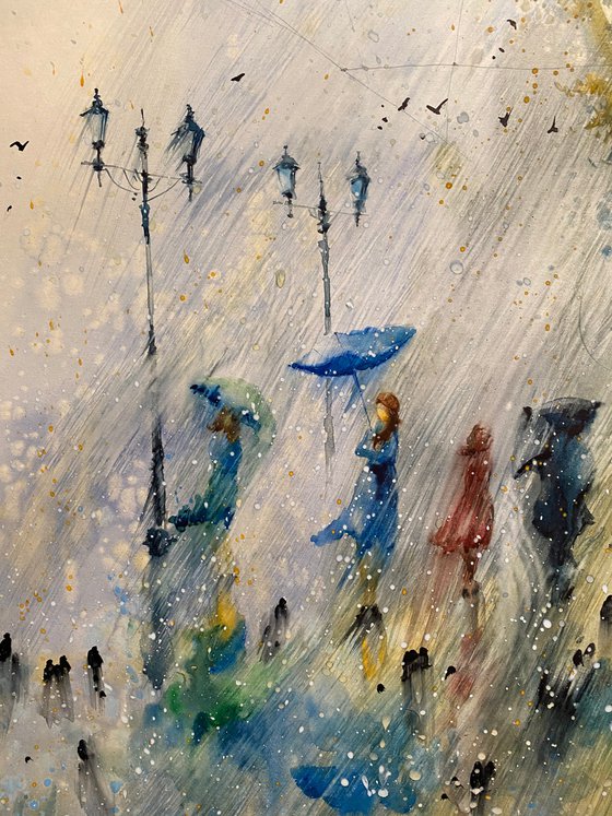 Watercolor “Sudden rain” perfect gift