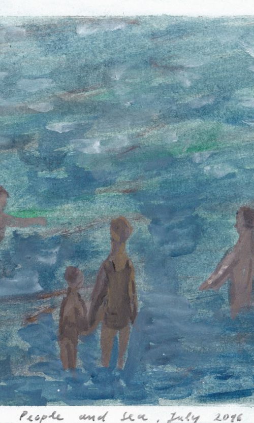 People and Sea II, July 2016, acrylic on paper, 20 x 28,6 cm by Alenka Koderman