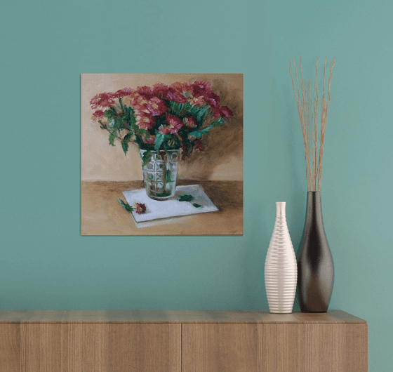 Still life, Vase with flowers, chrysanthemums (40x40cm)
