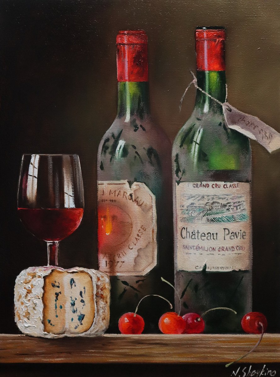 Photorealistic Oil Painting , Bottle Of Wine By Natalia Shaykina, 12 X 16, Artwork For Sale On Artfinder