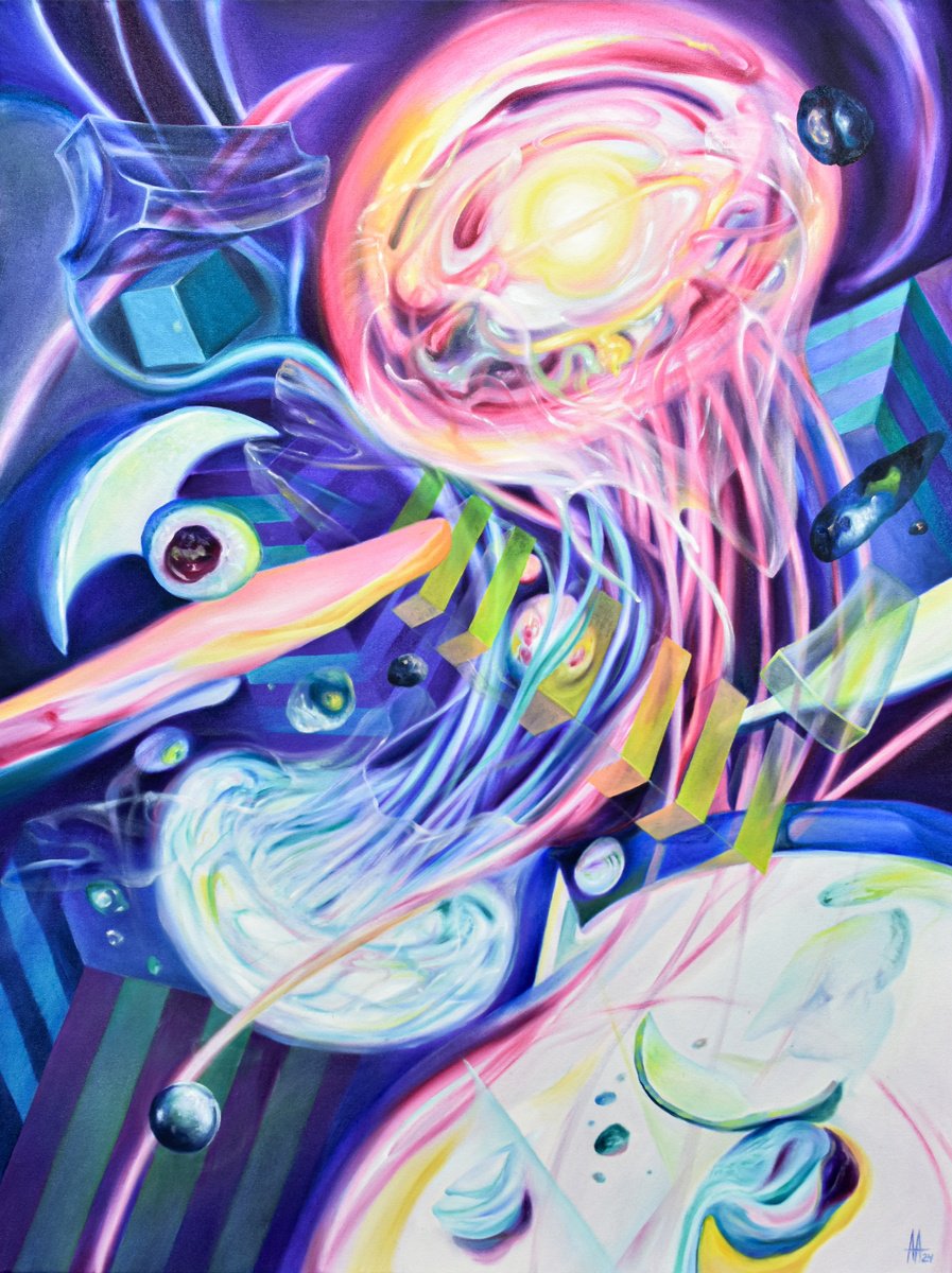 Organic Abstract Oil Painting By Andres Alvarez, 30 X 40, Hades, Original Artwork