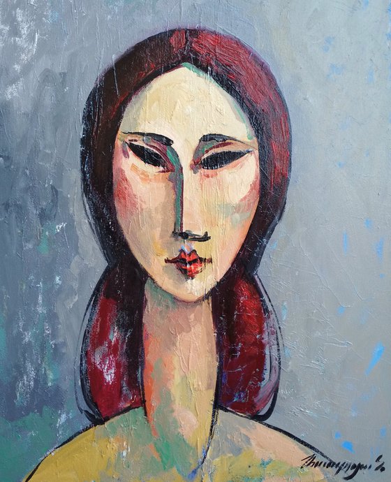Mood series - 1 (40x50cm, cubism, oil painting, ready to hang, inspired by Modigliani)
