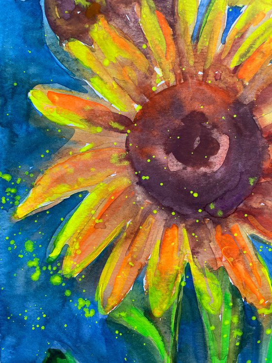 Sunflowers painting, Yellow Flowers Original Watercolor Painting