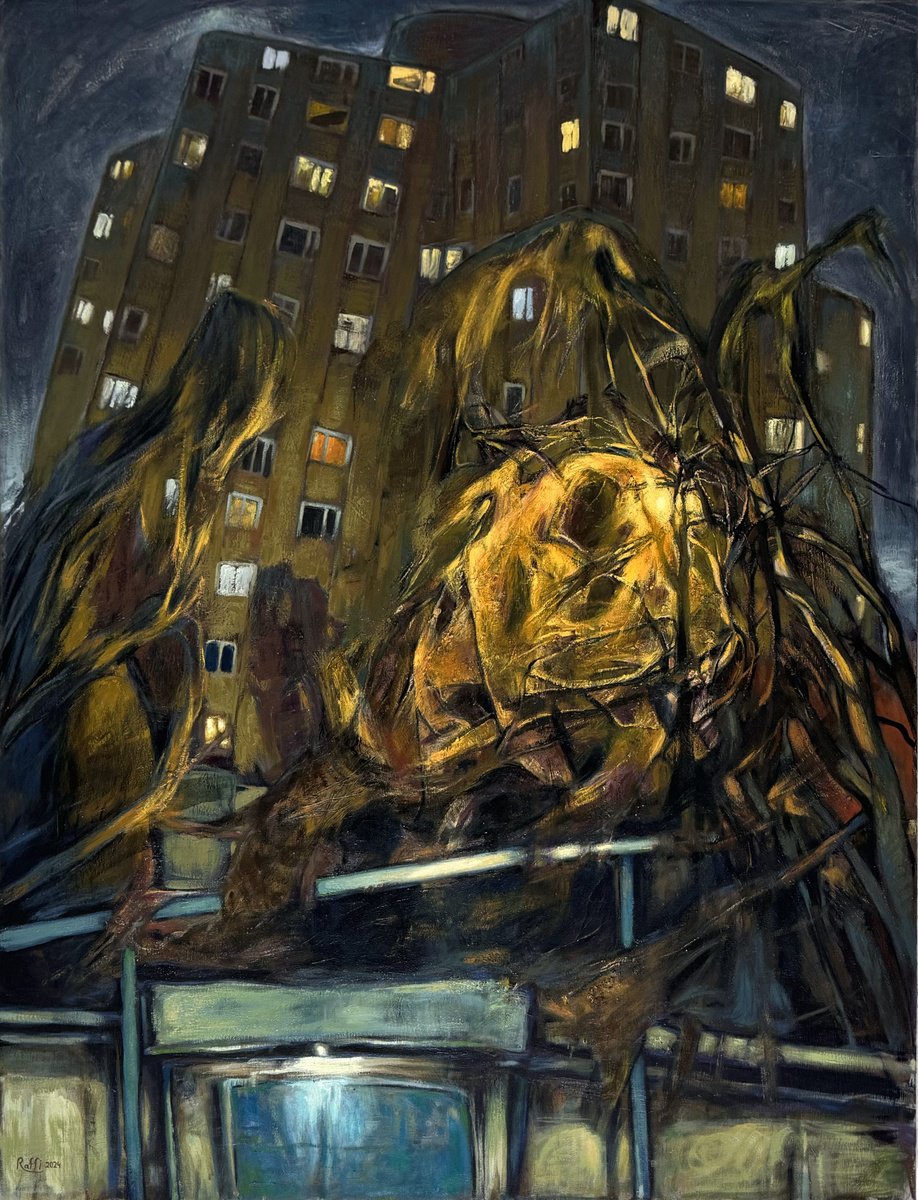 Expressive Cityscapes Oil Painting By Raffi Ghazaryan, 39 X 51",