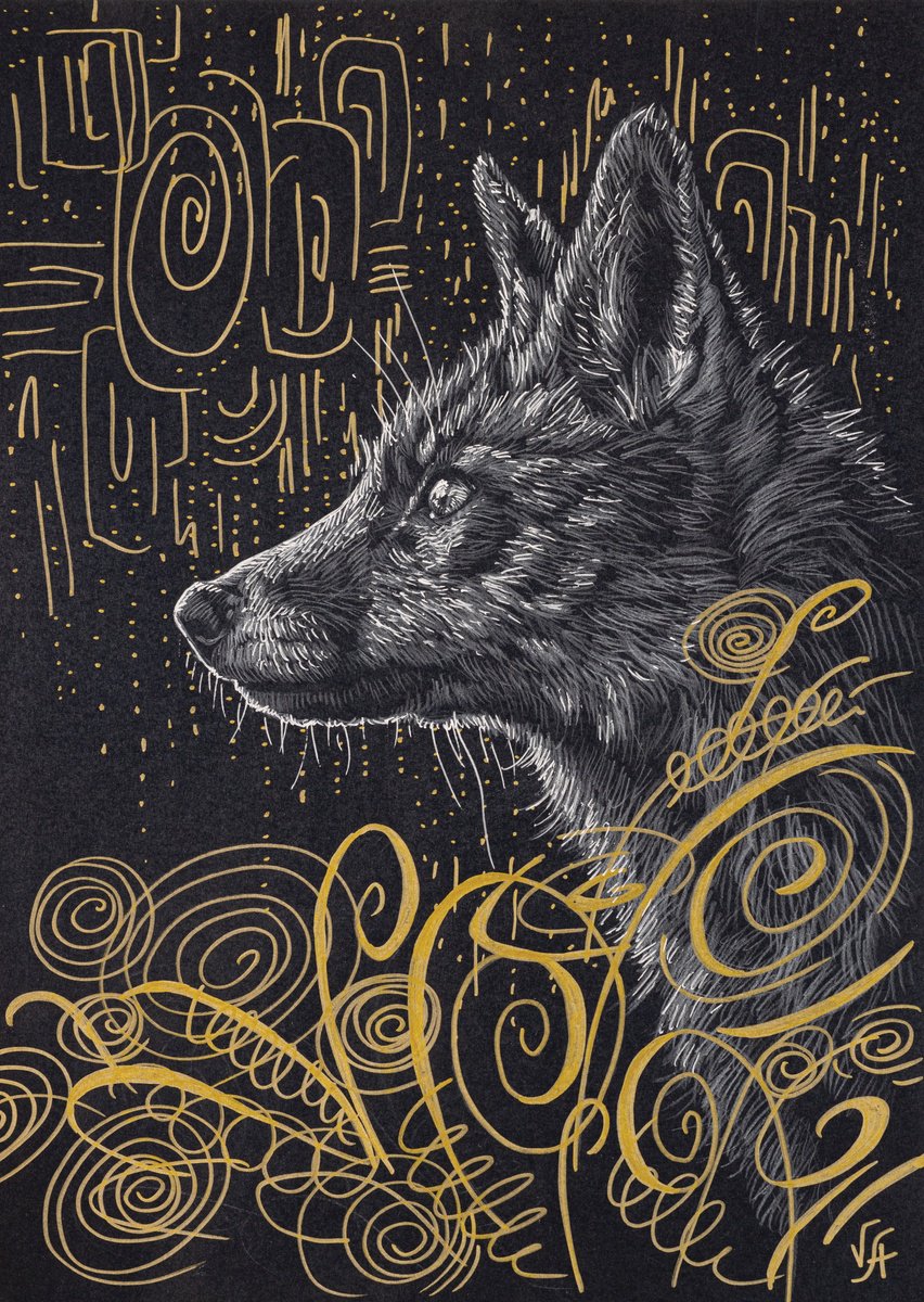 Fox in the grass (gold) by Alona Vakhmistrova