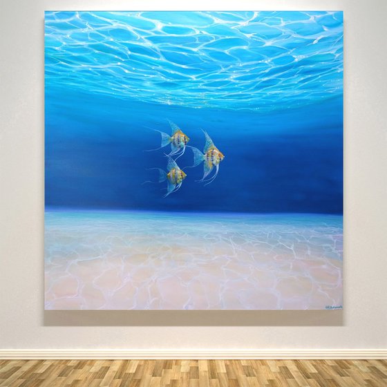 Magic Under the Sea - an underwater seascape with gold angel fish