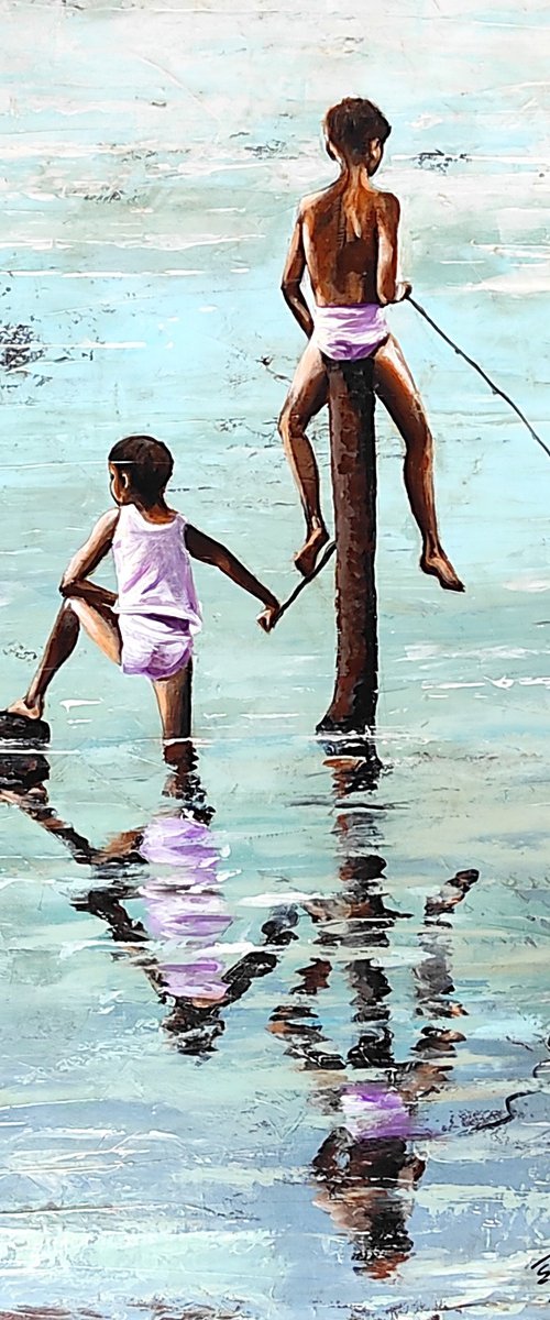 "Fishermen brothers" Original acrylicl painting ,50x70x2cm.,ready to hang. by Elena Kraft