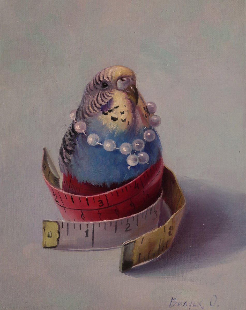 Illustrative Animal Oil Painting By Lena Vylusk, 8 X 10", "Style As Light As A Feather", Original Artwork