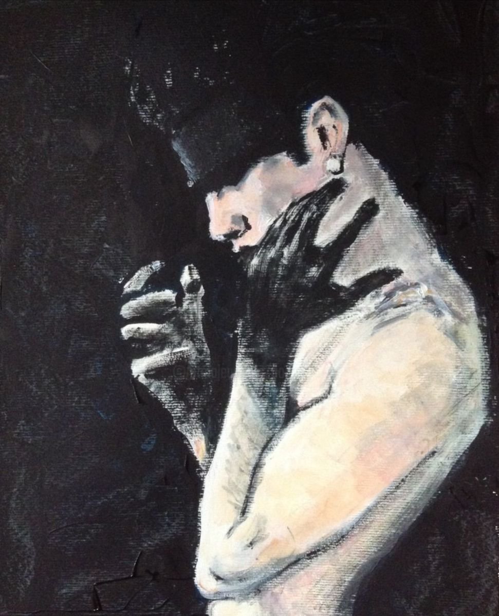 Expressive Portrait Acrylic Painting By Dominique Deve, 12 X 16, Black Hands Dancer, Original Artwork