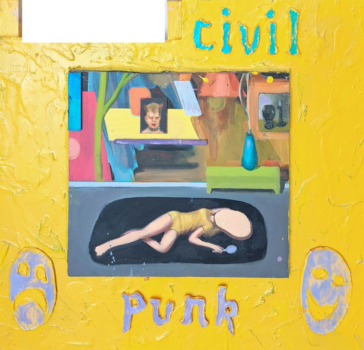 Surrealistic Portrait Oil Painting By Taco Eisma, 21 X 20", Civil Punk, Original Artwork