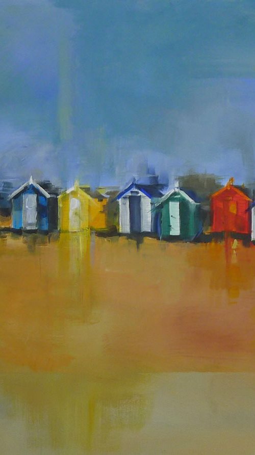 Beach Huts in the Sunshine by Helen Sinfield