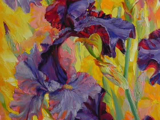 "Blooming irises" Flowers oil painting original, impressionism art (2021)