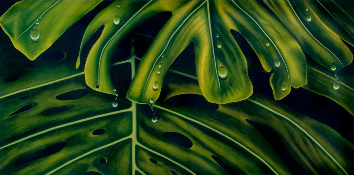 Photorealistic Botanical Oil Painting By Juan Bernal, 72 X 36", Balazo, Original Artwork