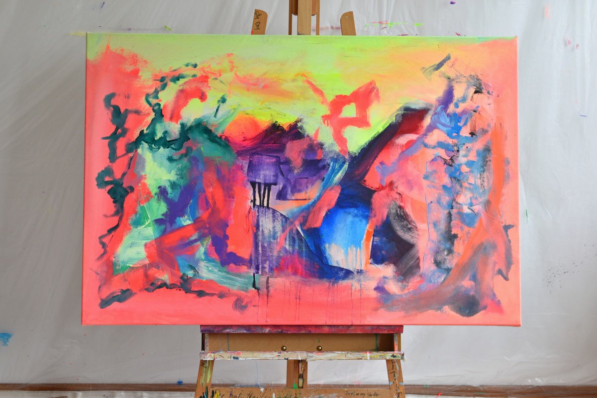 Organic Abstract Acrylic Painting By Sebastian Merk, 47 X 31", Awakening, Original Artwork