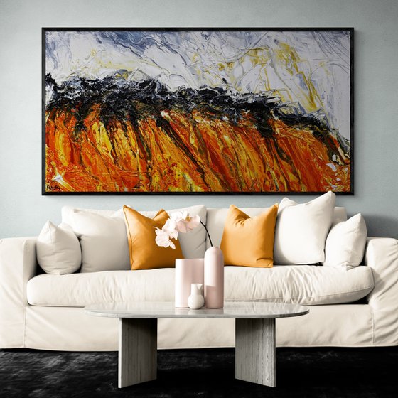 Desert Rain 190cm x 100cm White Sienna Textured Abstract Art