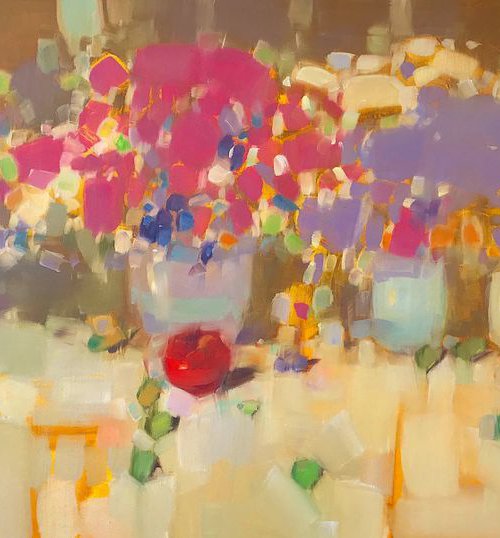 Vase of Flowers, Oil painting, One of a kind, Handmade artwork by Vahe Yeremyan