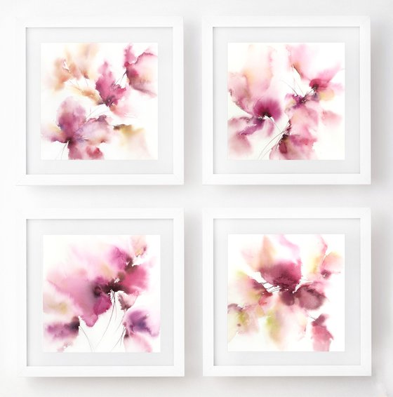 Abstract watercolor floral art, loose flowers Spring