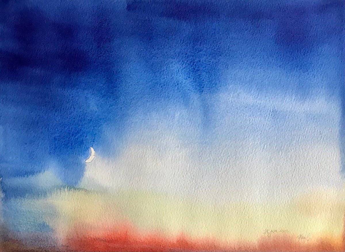 Moonlight Night No.1 - original landscape watercolor by Alona Hryn